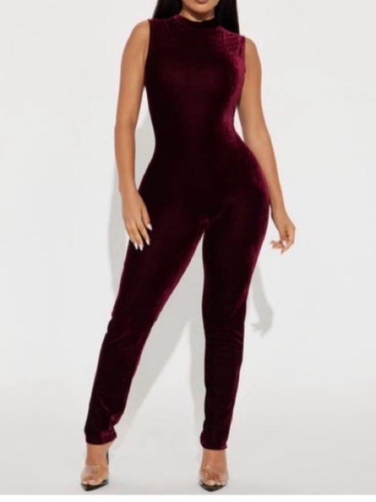 Fashion Nova Pants - NWT Fashion Nova Catch Me Inside Velvet Jumpsuit Burgundy -Large